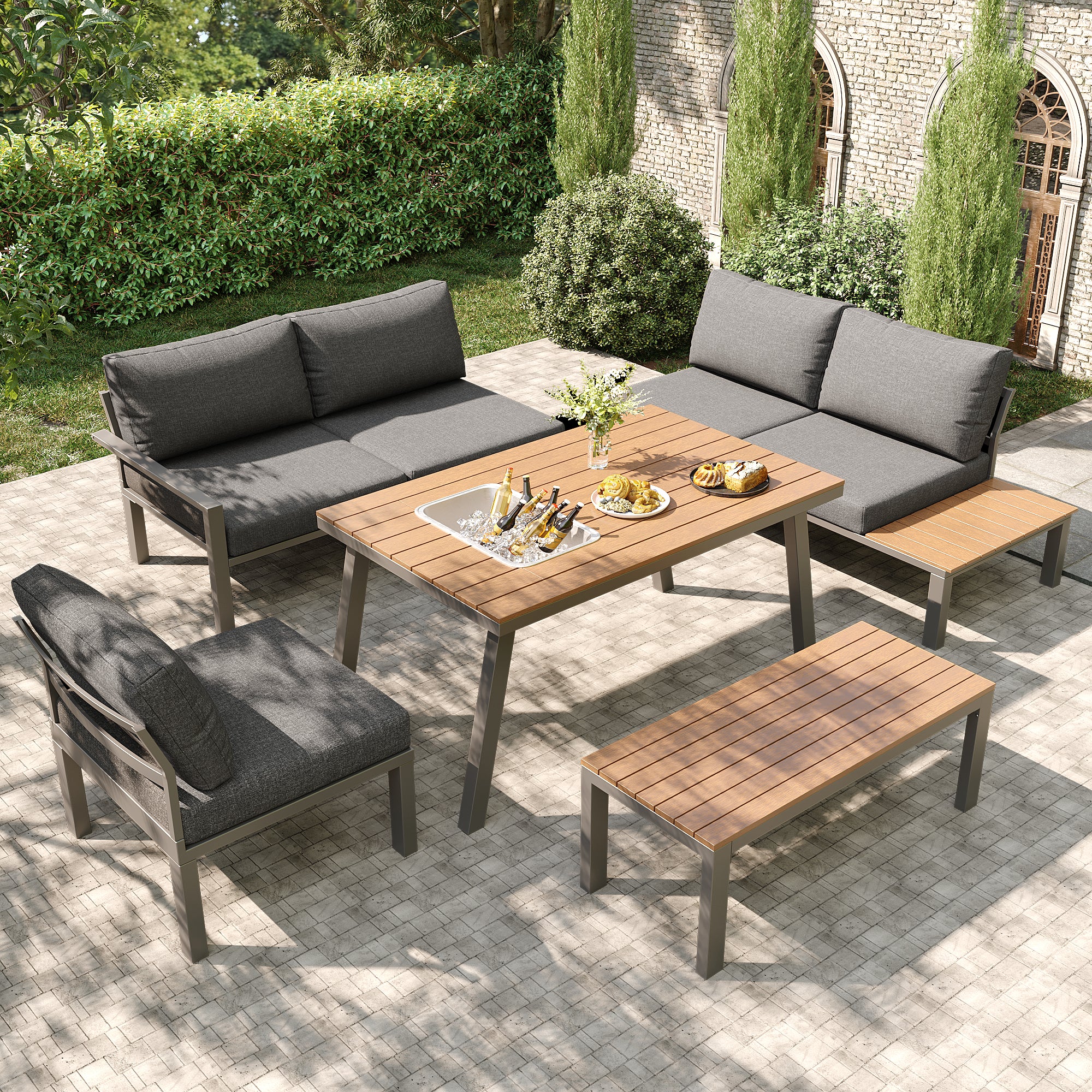 6 to 7 Seater Outdoor Garden Lounge Set – All Weather Modern Seating with Ice Bucket Table
