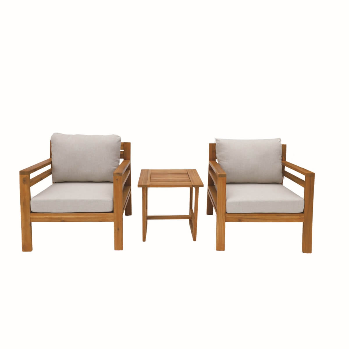 2-Seater Acacia Wood Outdoor Bistro Set – Solid Wood Garden Sofa with Side Table