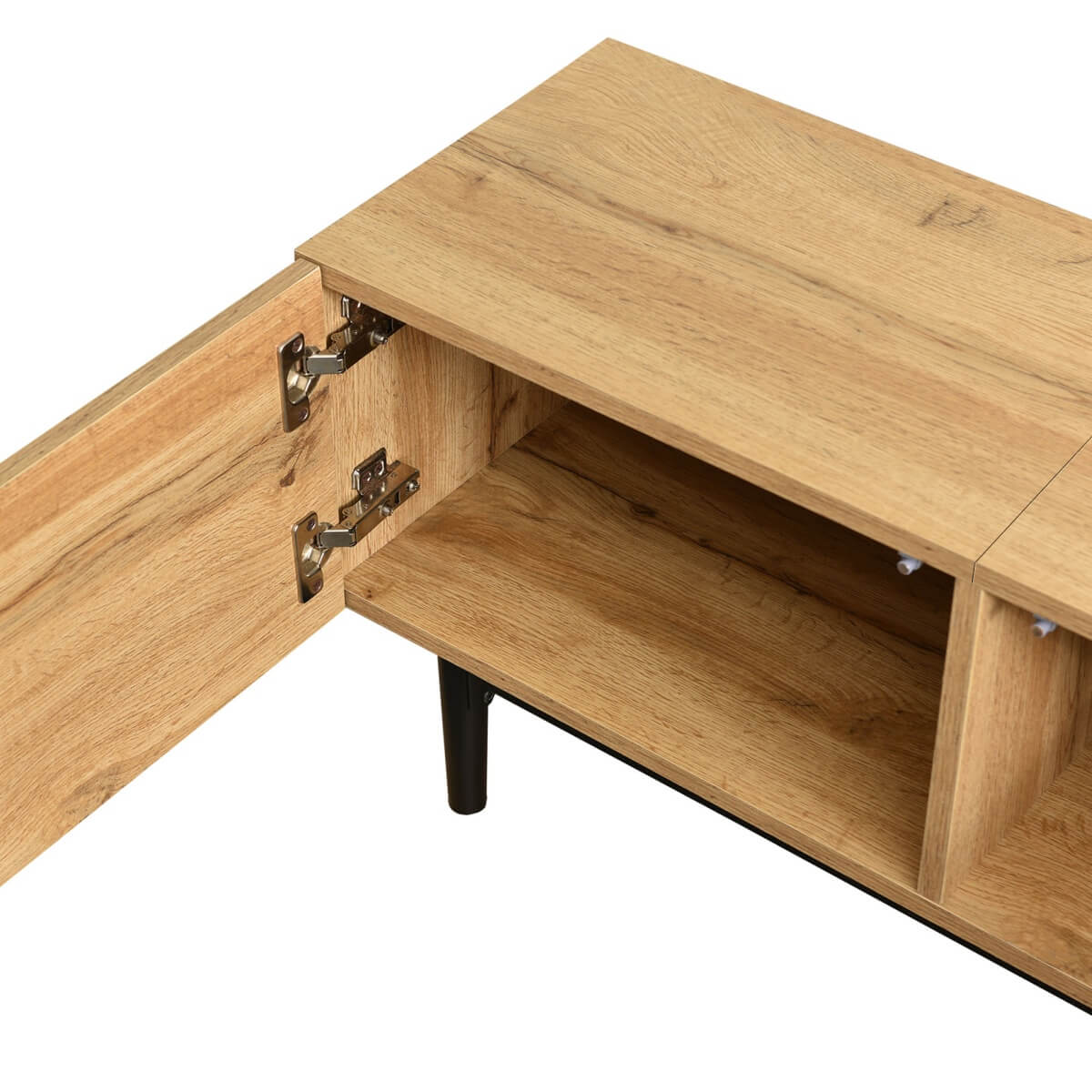 Modern TV Cabinet with LED Lights – Large Storage Media Console, Wood Grain Finish, 175 × 31 × 41 cm