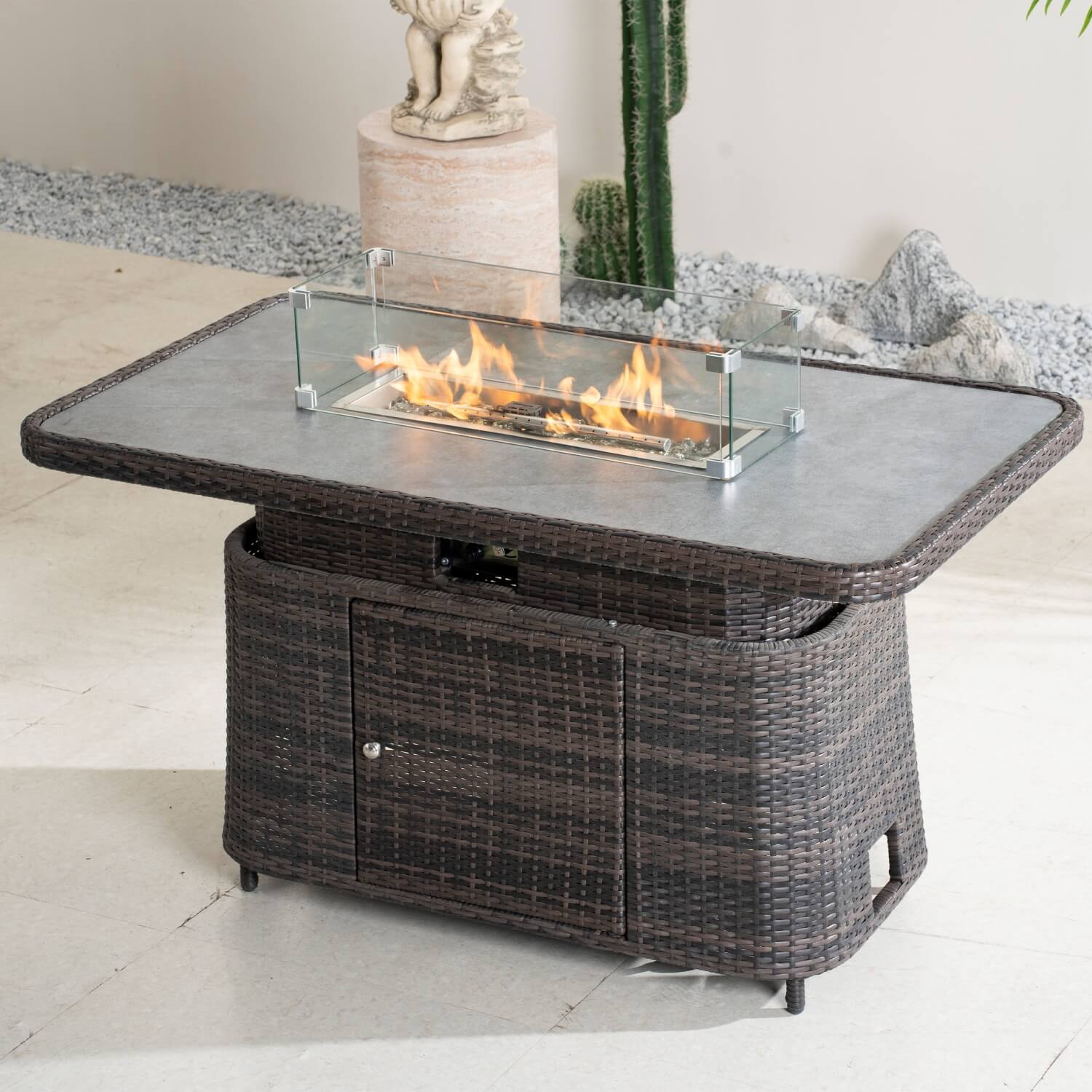 Aluminium Lift-Top Fire Pit Table ¨C Adjustable Coffee & Dining Table