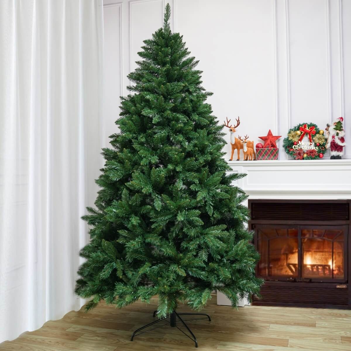 Artificial Christmas Tree – Realistic PVC Xmas Tree with Optional Pre-Lit Warm White LED Lights, 5ft 6ft 7ft, Metal Stand