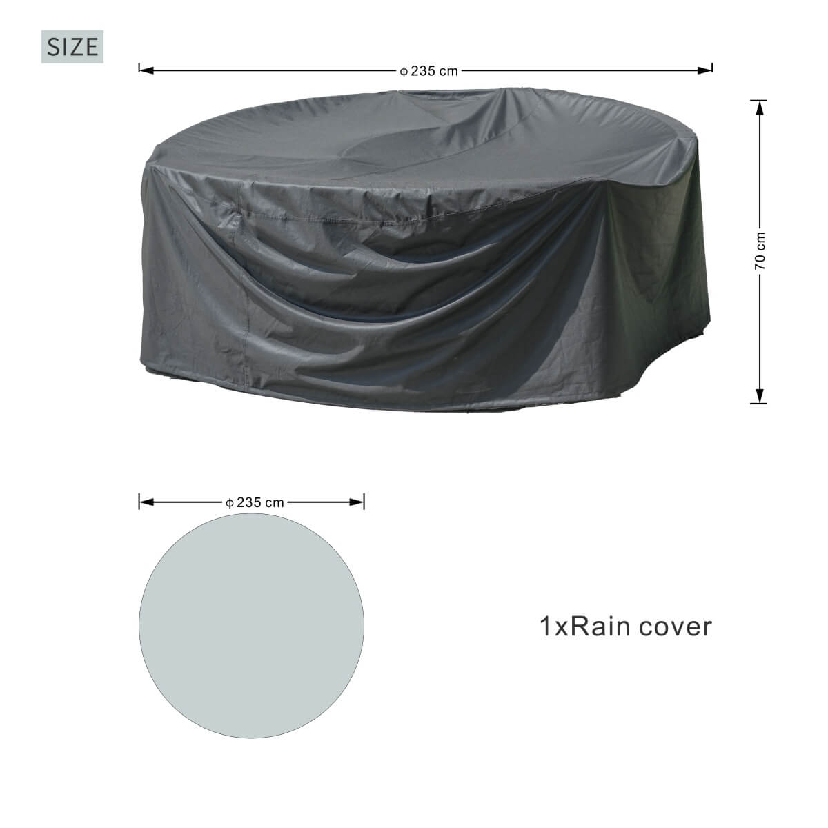 Waterproof Round Outdoor Furniture Cover RC-28R – Heavy Duty, All-Season Protection (Ø235 × 70 cm)