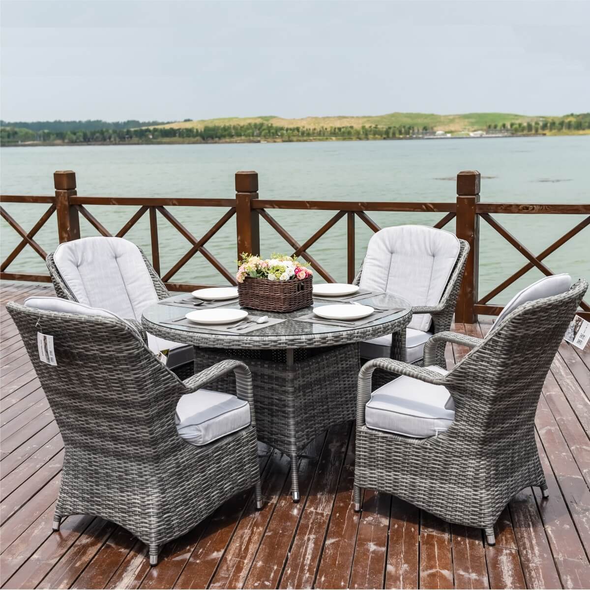 4-Seater Patio Dining Set with Round Table and Parma Chairs—PAD-1709-SET