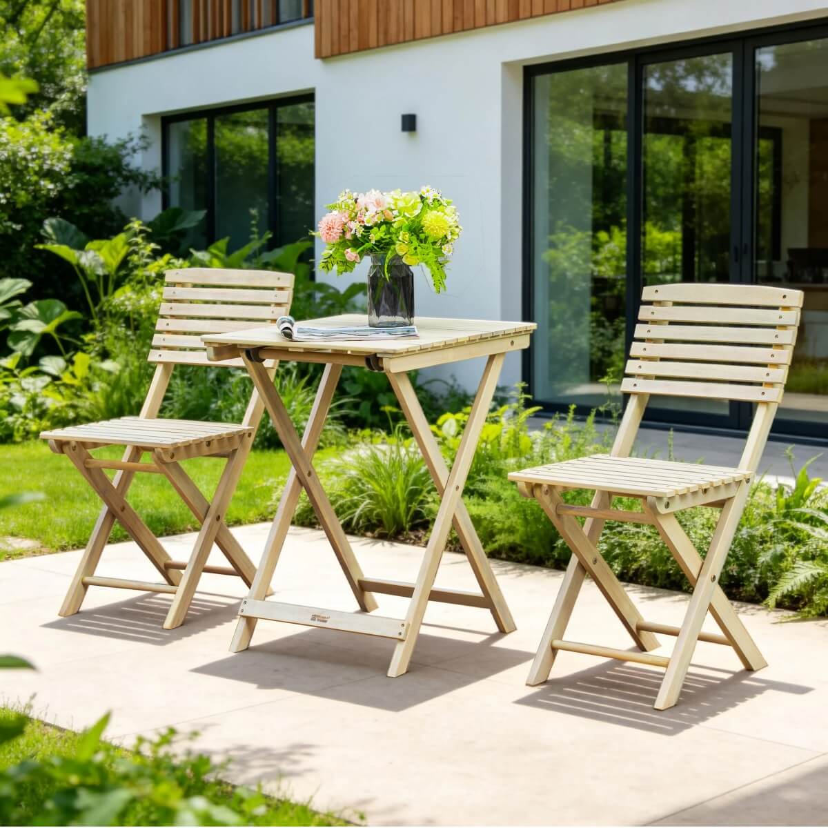 Wooden Outdoor Dining Set – Rectangular Table with Chairs for Garden, Patio or Balcony