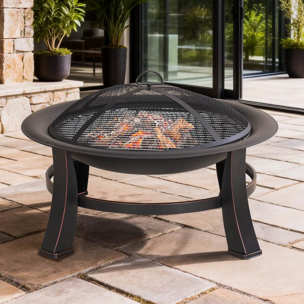 Black Portable Charcoal Fire Pit – Detachable Outdoor BBQ and Fire Bowl