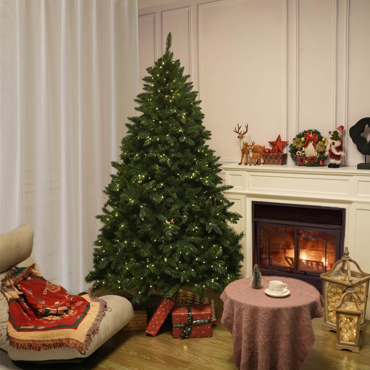 Artificial Christmas Tree – Realistic PVC Xmas Tree with Optional Pre-Lit Warm White LED Lights, 5ft 6ft 7ft, Metal Stand