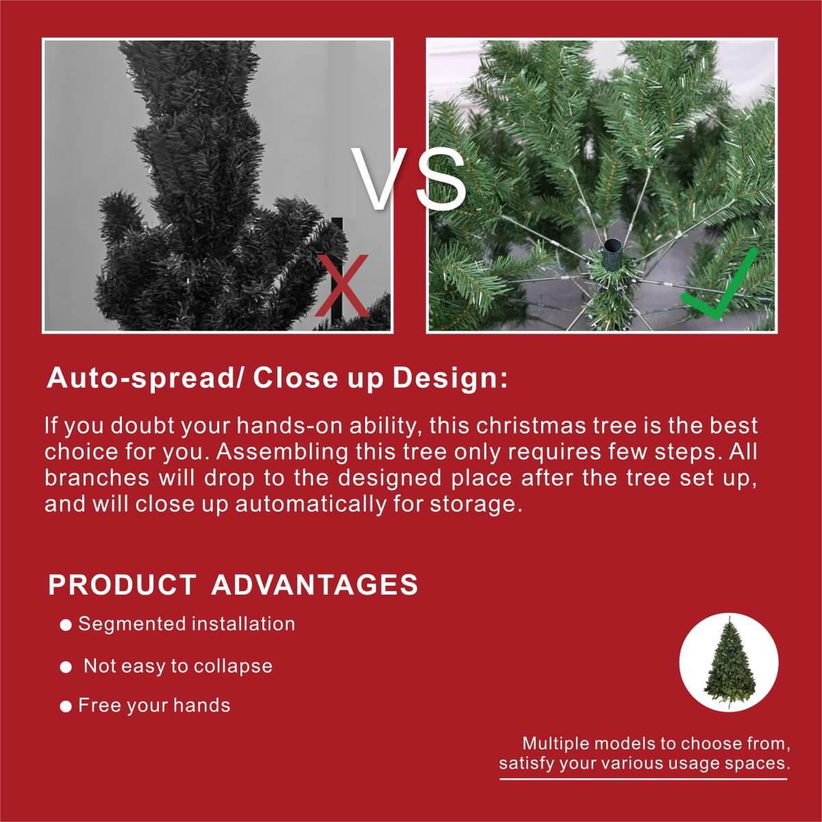 Artificial Christmas Tree – Realistic PVC Xmas Tree with Optional Pre-Lit Warm White LED Lights, 5ft 6ft 7ft, Metal Stand