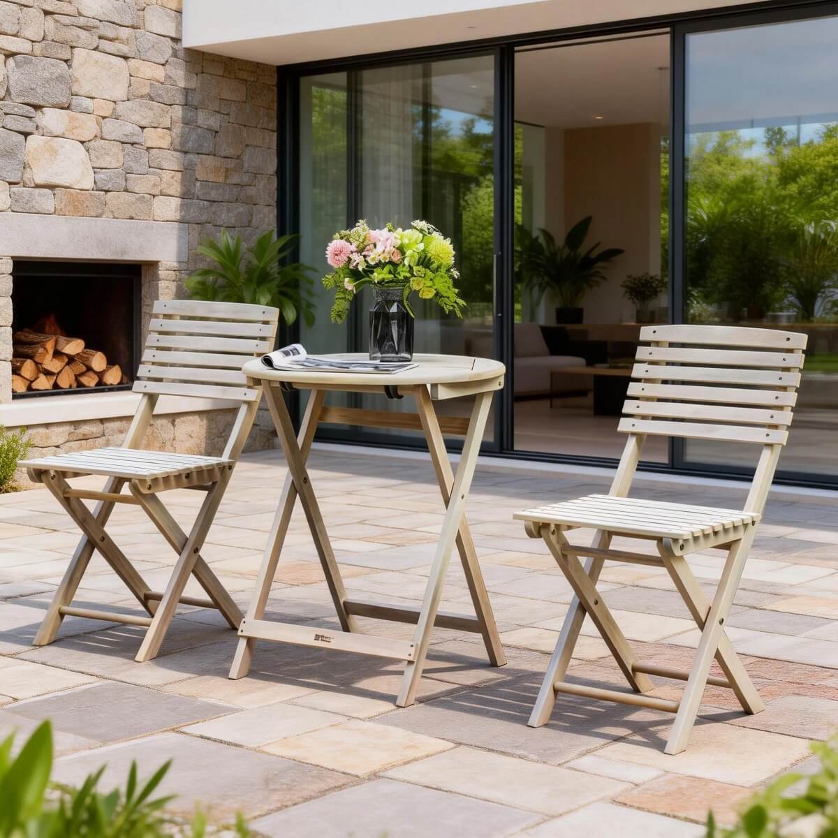 Outdoor Dining Set – Round Table with Chairs for Garden, Patio or Balcony