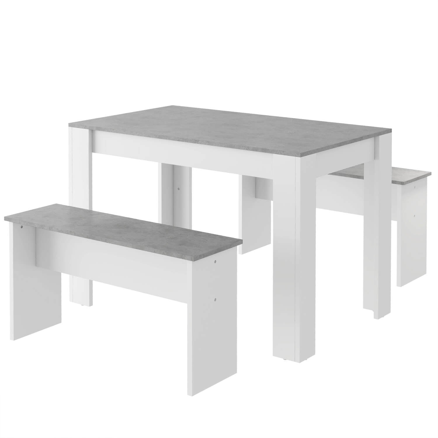 Dining Table Set with 2 Benches – Artificial Marble Kitchen & Dining Table for Small Spaces, Grey & White