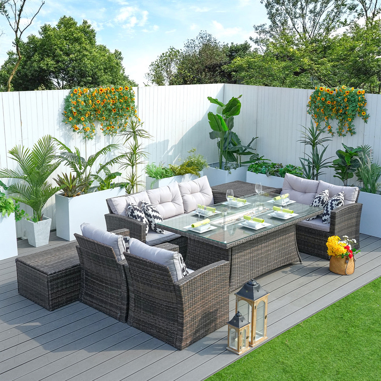 Savannah Sunset 6-Piece Outdoor Rattan Fire Pit Set with Sofas & Storage (PAG-1503+1106R£©