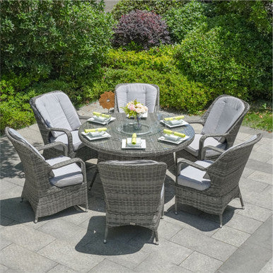 6-Seater Patio Dining Set Round Dining Table  with Lazy Susan and Parma Chairs - PAD-1711