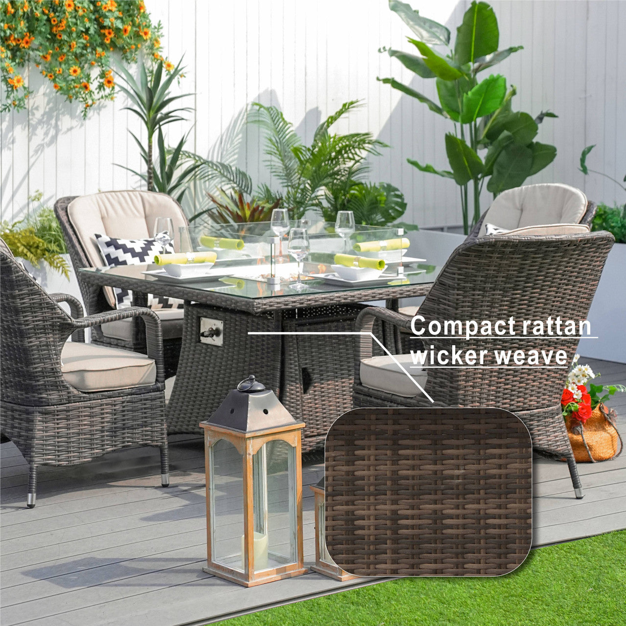 Parma 4-Seat Outdoor Fire Pit Set - Square Fire Pit Table (PAG-1104+009-BR)