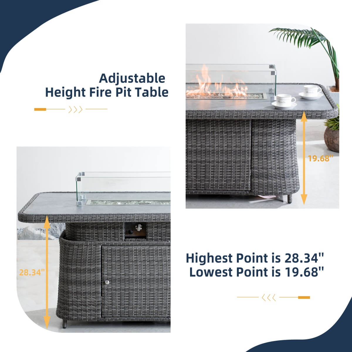 Aluminium Lift-Top Fire Pit Table ¨C Adjustable Coffee & Dining Table