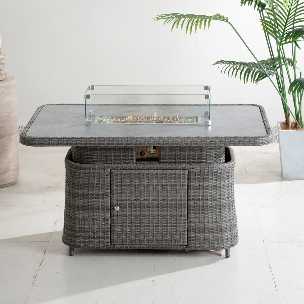 Aluminium Lift-Top Fire Pit Table ¨C Adjustable Coffee & Dining Table