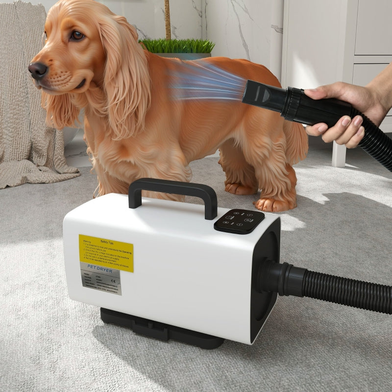 Dog Hair Dryer, 2200W Auto Adjustable Temperature & Airflow, 3 Nozzles, Digital Screen, White