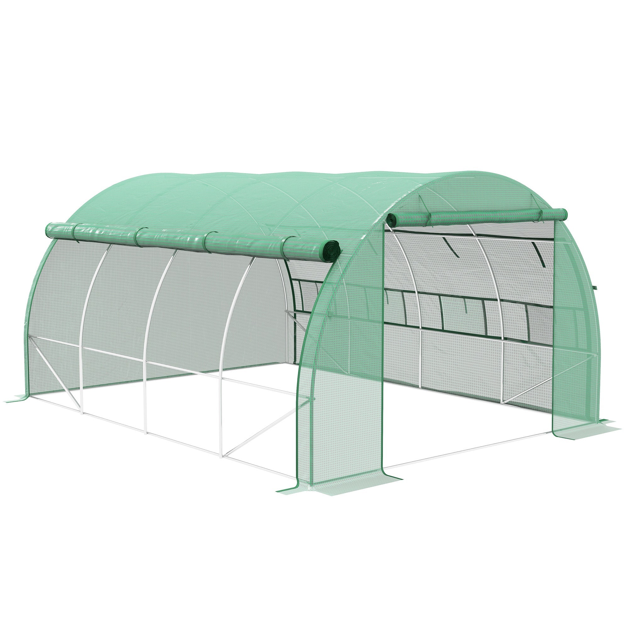 Polytunnel Greenhouse Grow House with Roll-up Sidewalls, Zipped Door and 8 Windows, Green