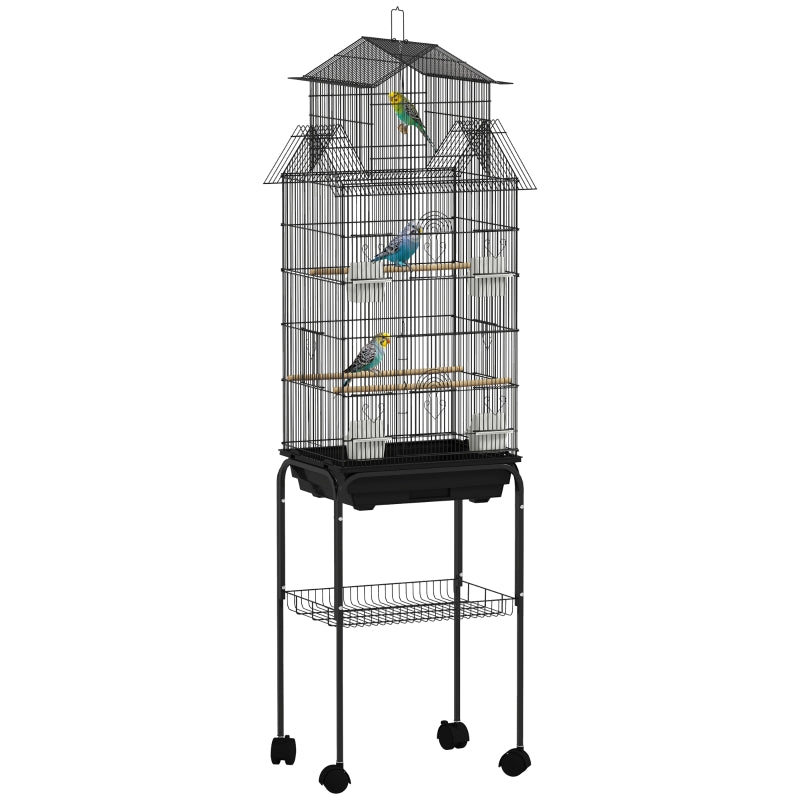 Metal Bird Cage with Plastic Swing, Perch, Food Container, Tray, Handle