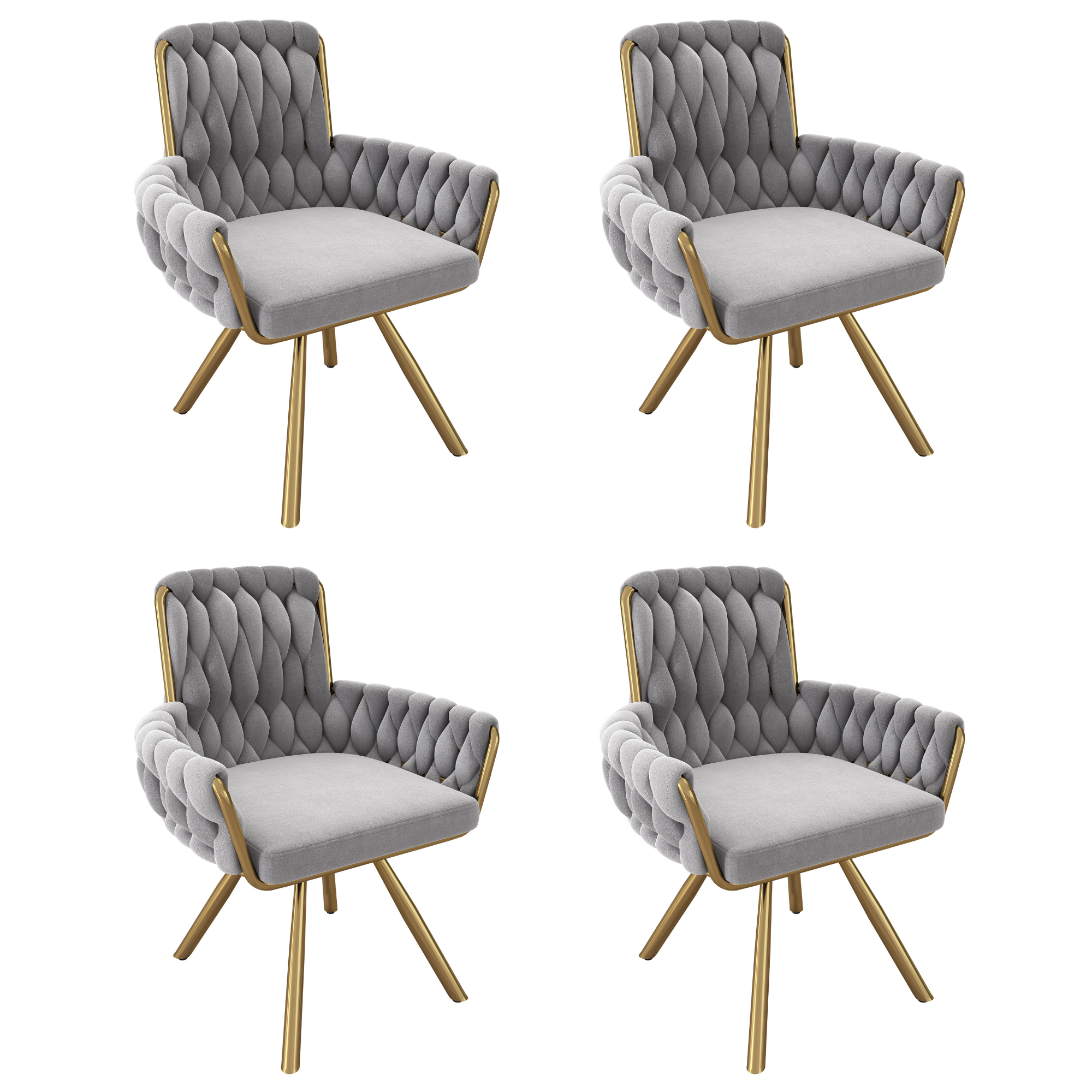Set of 4 Velvet Dining Chairs, Armchair Swivel Chair with Metal Legs, Gray