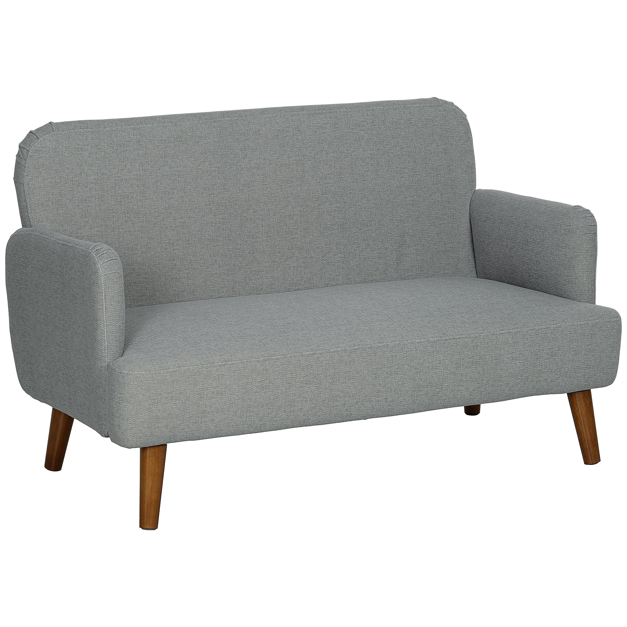 Velvet Feel Fabric 2 Seater Sofa with 21cm Thick Padding and Wood Legs, Grey