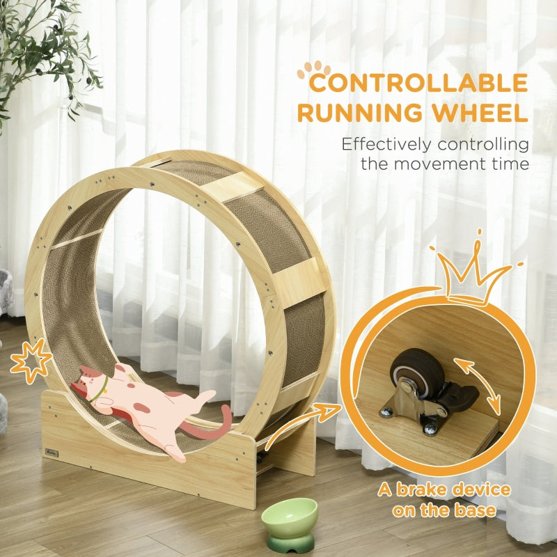 Cat Wheel, with Brake and Scratching Pads - Oak Tone