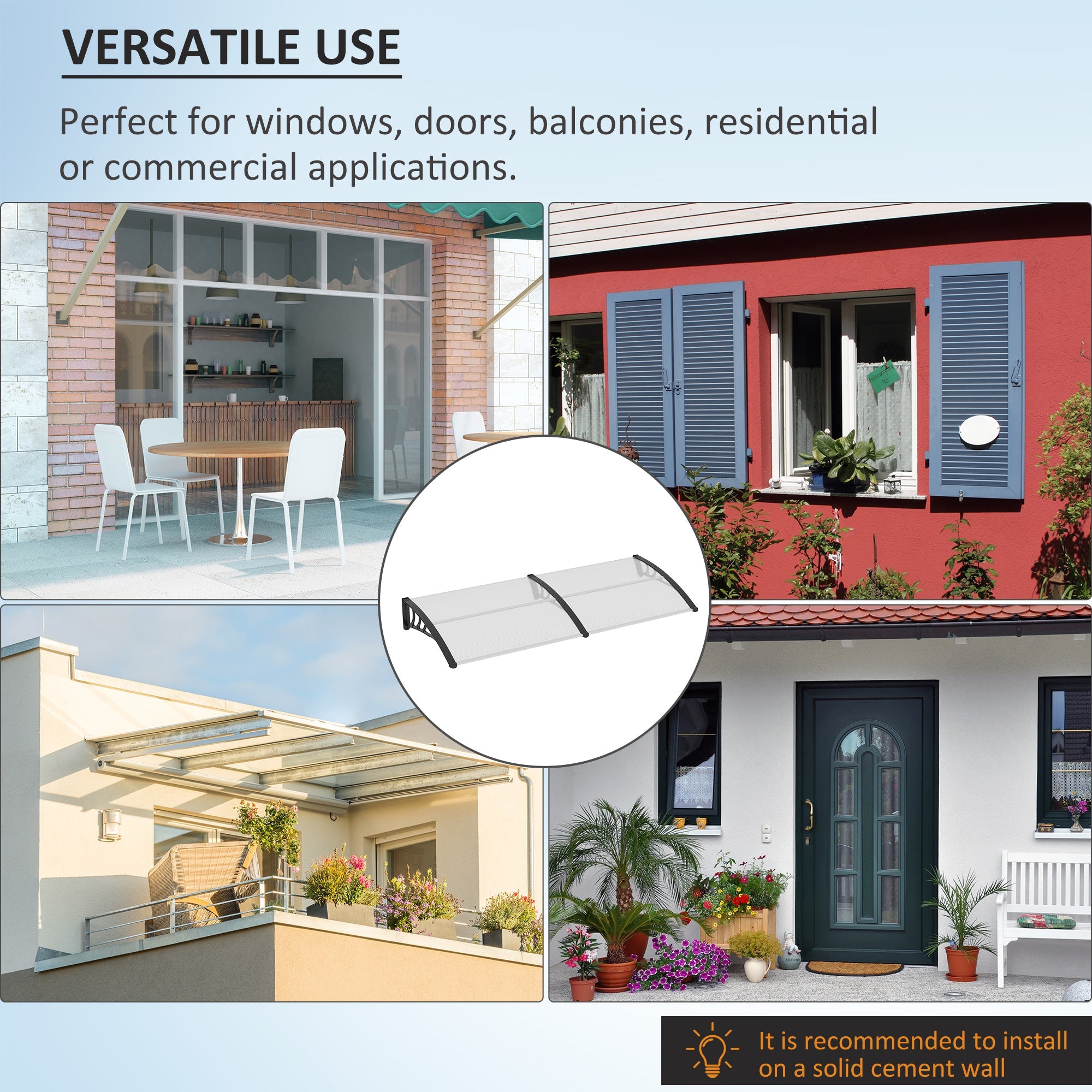 Front Door Canopy Outdoor Awning Polycarbonate White