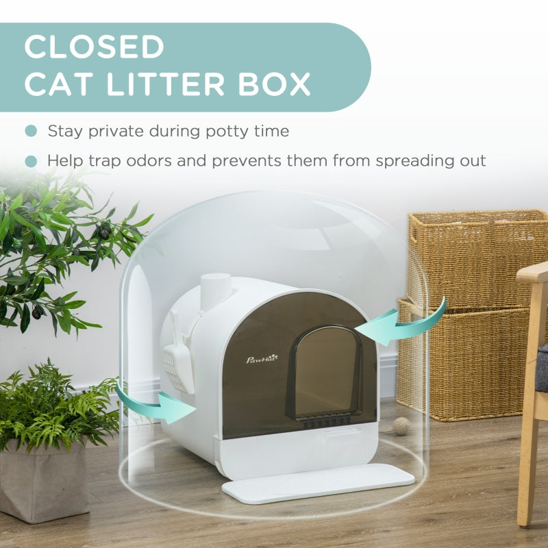 Hooded Cat Litter Box with Lid, Scoop, Filter, Flap Door