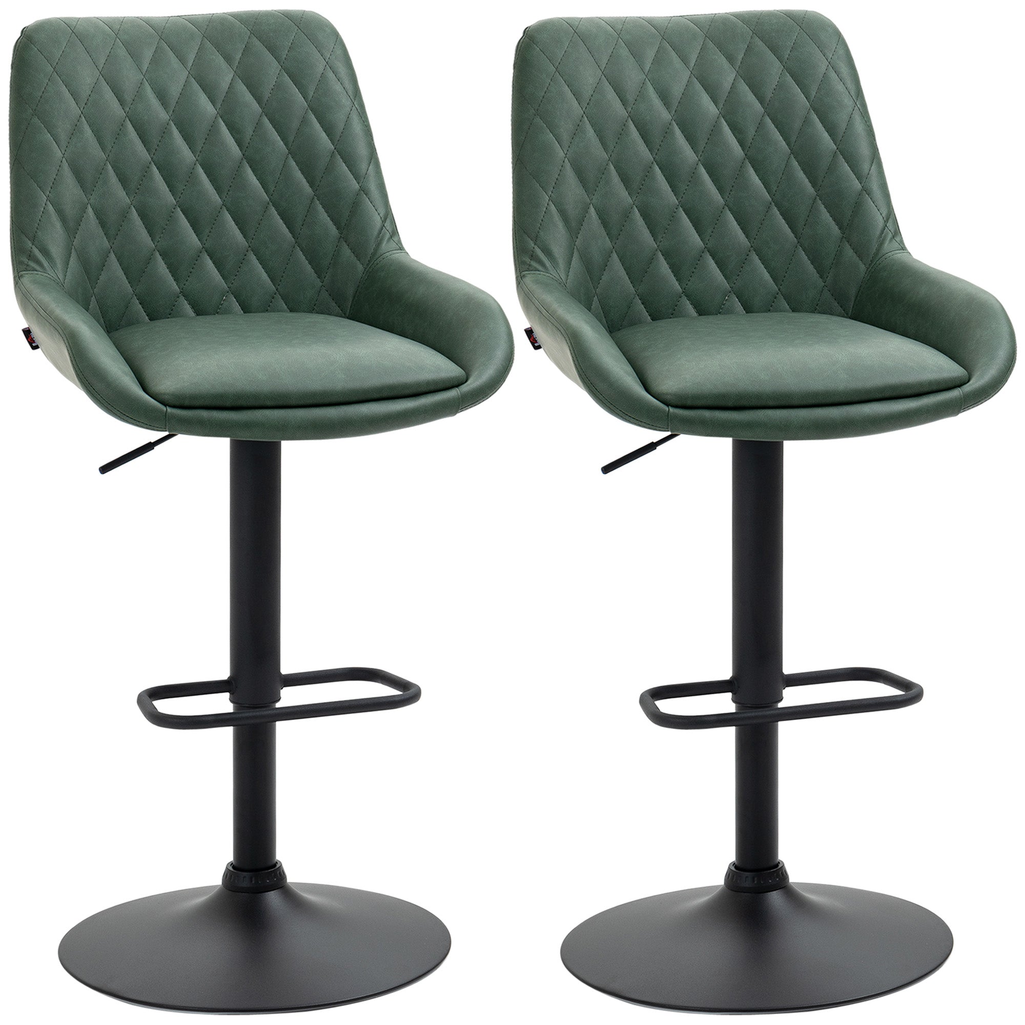 Retro Bar Stools - Adjustable Kitchen Stool, Swivel Seat, Green Upholstered