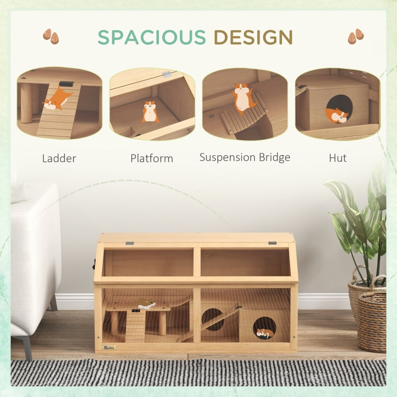 Hamster Cage, Gerbils Mice Suspension Bridge Openable Top, Wooden Nature