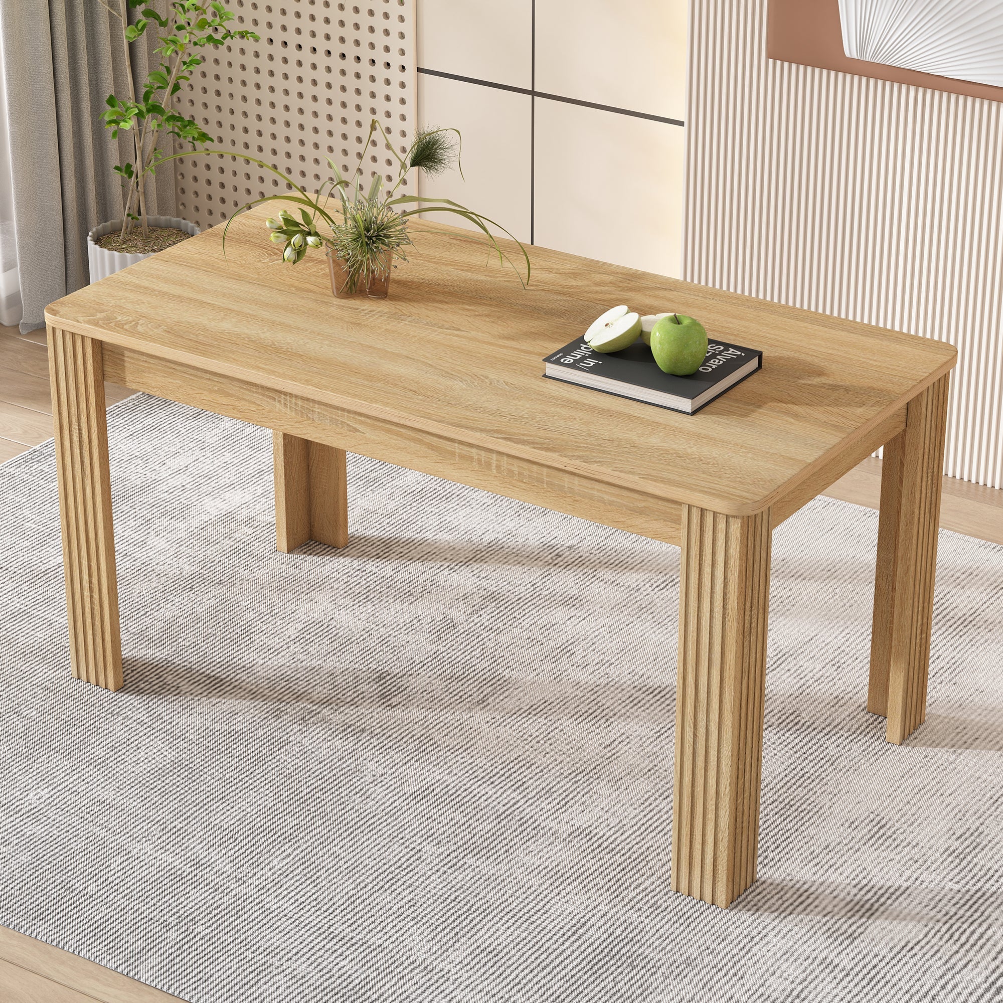 4 Seater Dining Table, Rectangle Modern Kitchen & Dining Room Furniture, Oak Colored MDF Wood