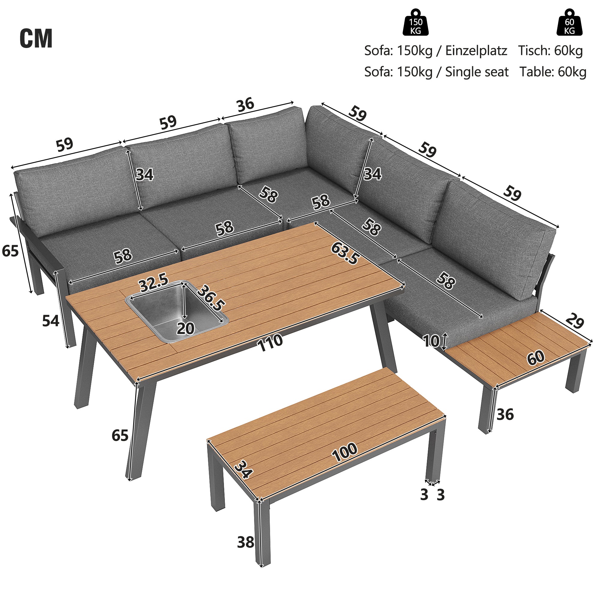 6 to 7 Seater Outdoor Garden Lounge Set – All Weather Modern Seating with Ice Bucket Table