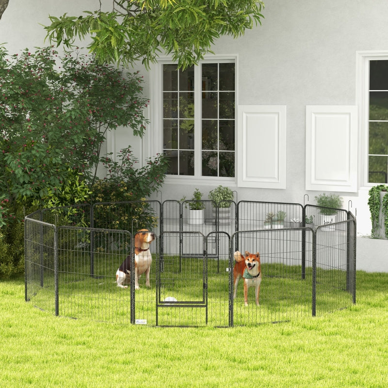 Puppy Playpen 12 Panels Heavy Duty, for Small Dogs, Indoor Outdoor Use - Silver