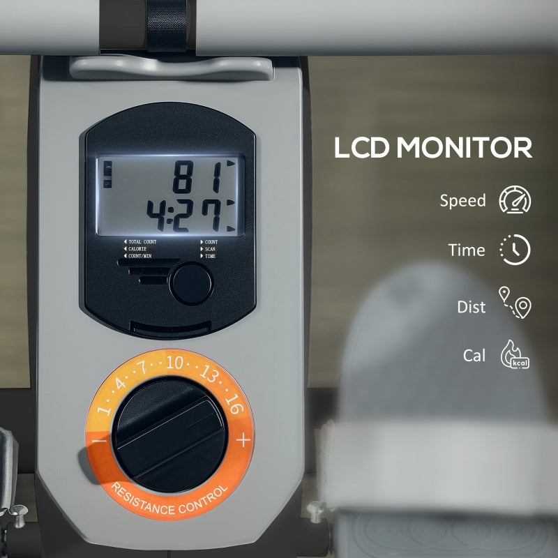 SPORTNOW Rowing Machine - 16-Level Magnetic, LCD Monitor, Phone Holder, Black