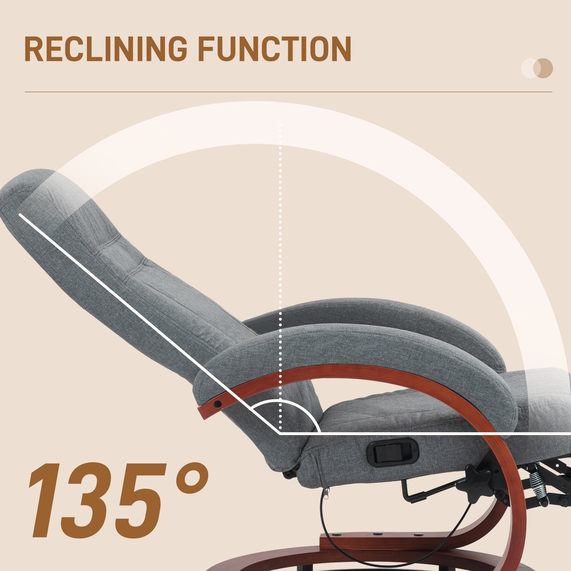 Manual Reclining Swivel Chair with Footrest - Grey