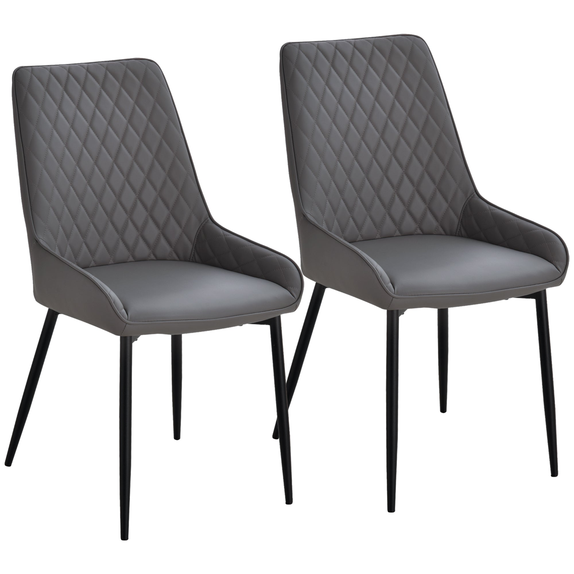 Dining Chairs, Quilted with Metal Frame 4 Legs, Grey PU Leather