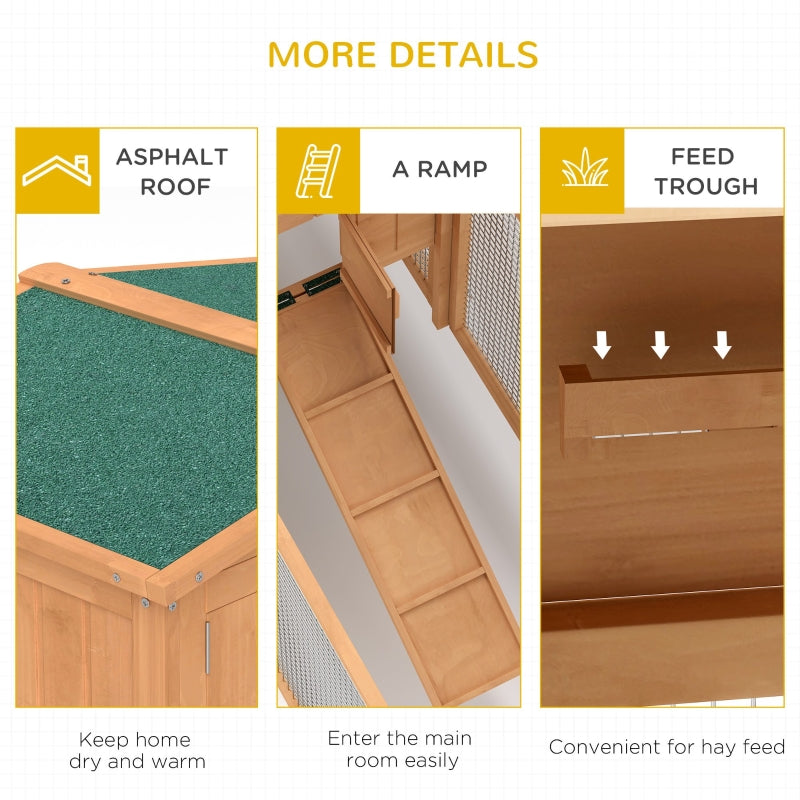 Wooden Rabbit Hutch 2 Tier with Rabbit Run for Outdoor Garden, Fir Wood