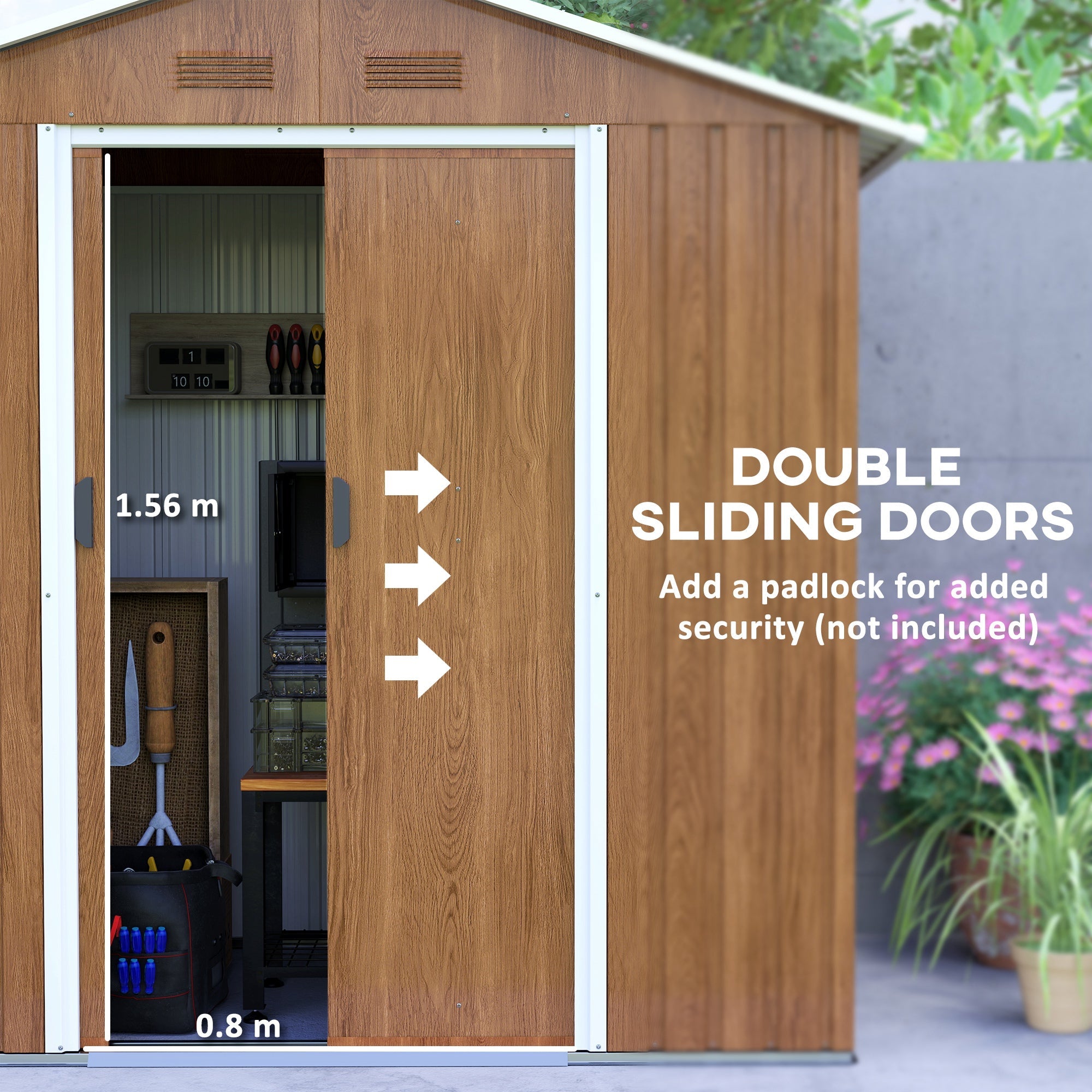 Metal Garden Storage Shed 6.5 x 3.5ft - Brown Wood Effect