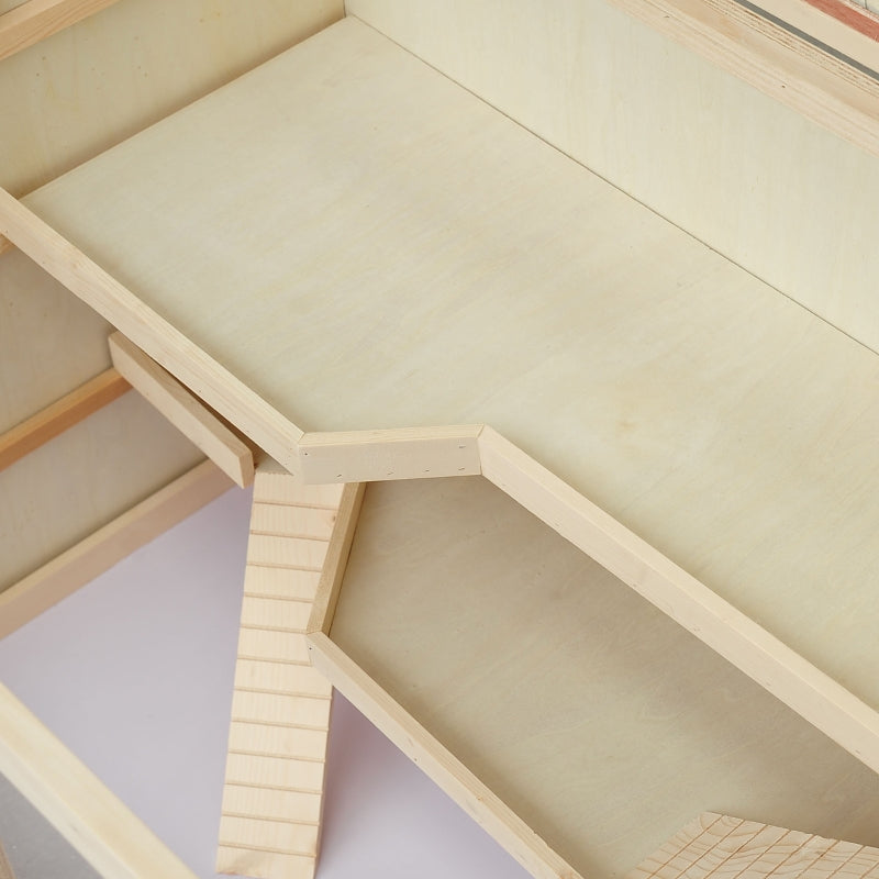 Hamster Cage with Tray, Openable Top, Exercise Play House, Natural Wood
