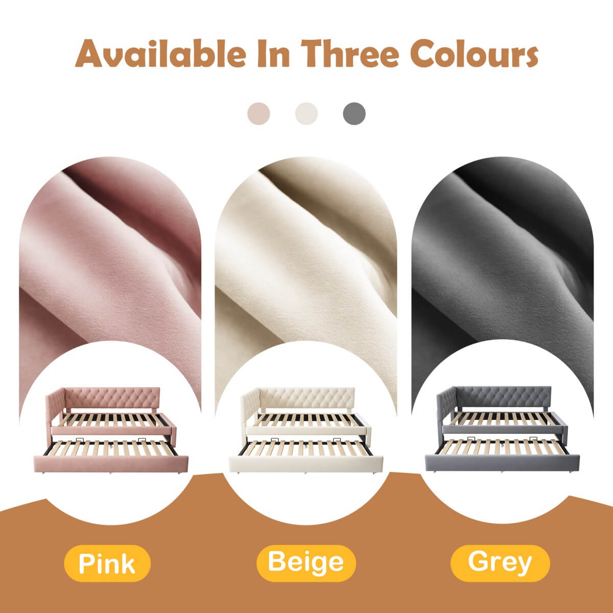 Upholstered Daybed with Pull-Out Bed – 3FT Single Sofa Bed 90x190cm, Trundle Guest Bed with Slatted Frame, Velvet