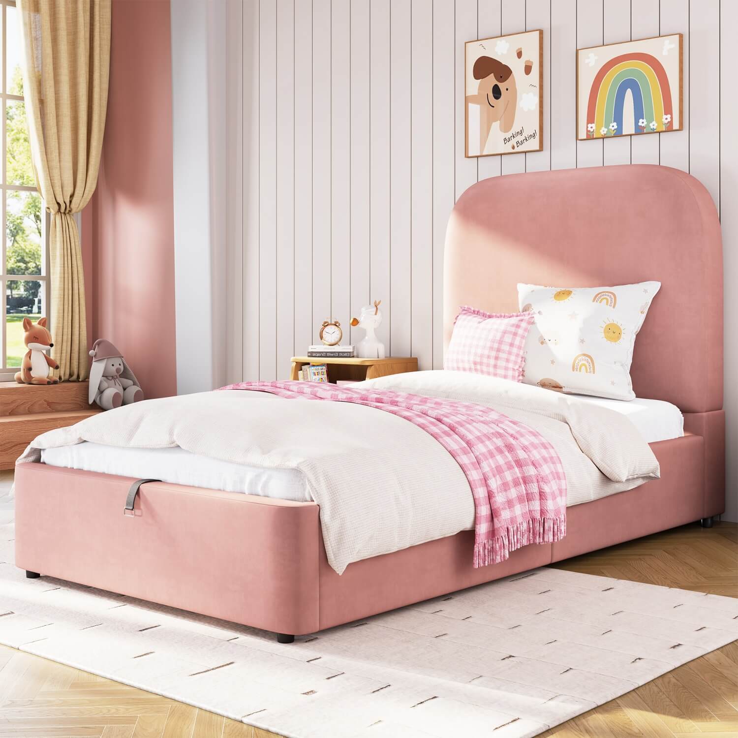 3FT Single Upholstered Velvet Bed – Hydraulic Storage with Headboard