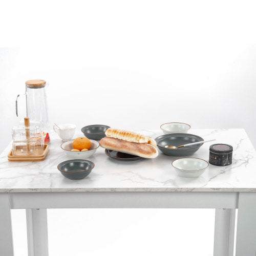 Dining Table with 2 benches Dining Table Set for Kitchen, Dining Room, Small Space, Artificial Marble White