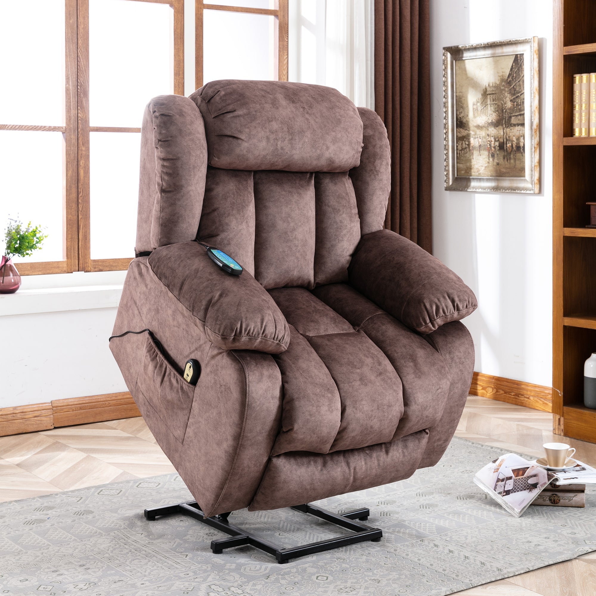 Power Massage Lift Recliner Chair with Heat & Vibration, Heavy Duty and Safety Motion - Antiskid Fabric
