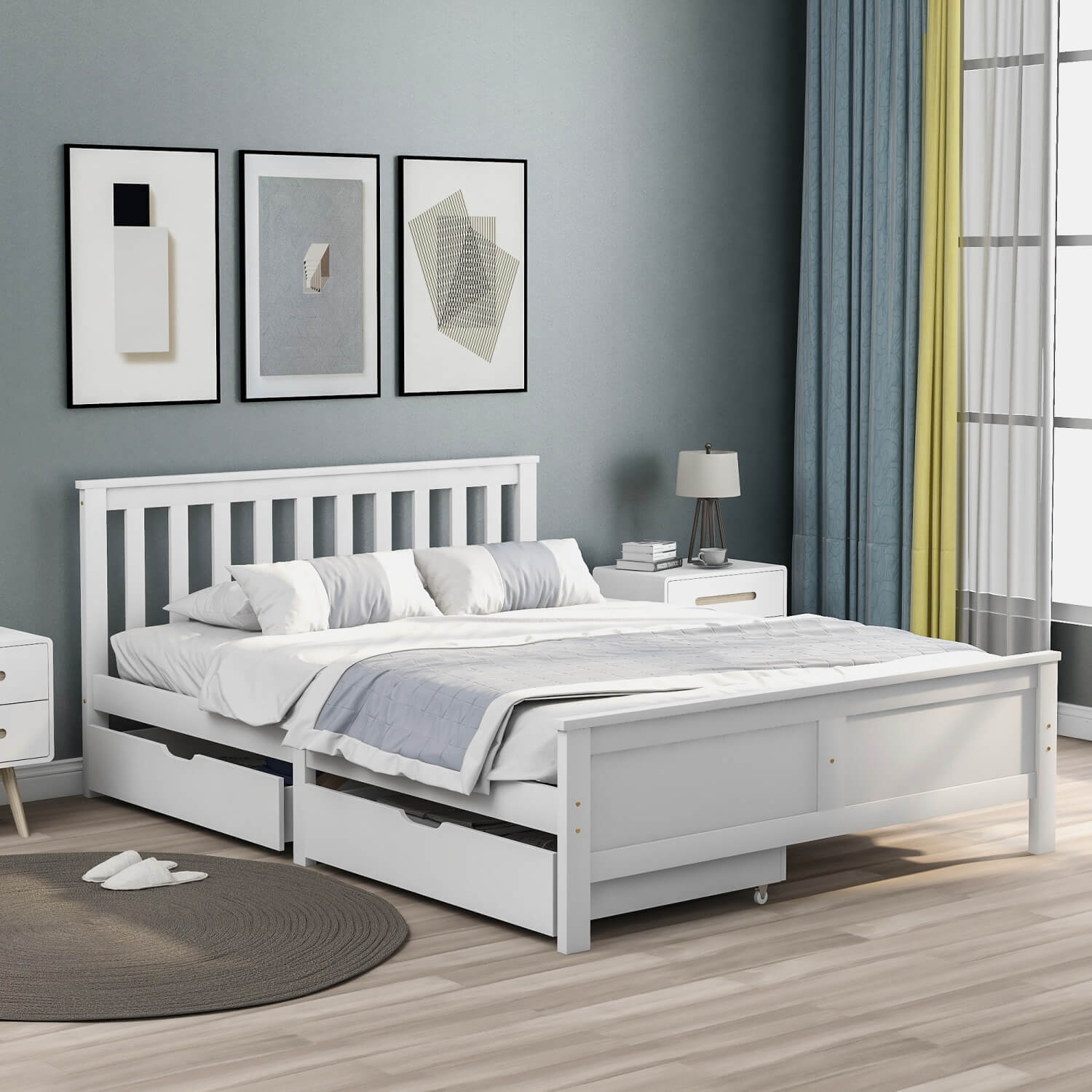 4FT6 Double Wooden Storage Bed – Solid Pine Bed Frame with Drawers