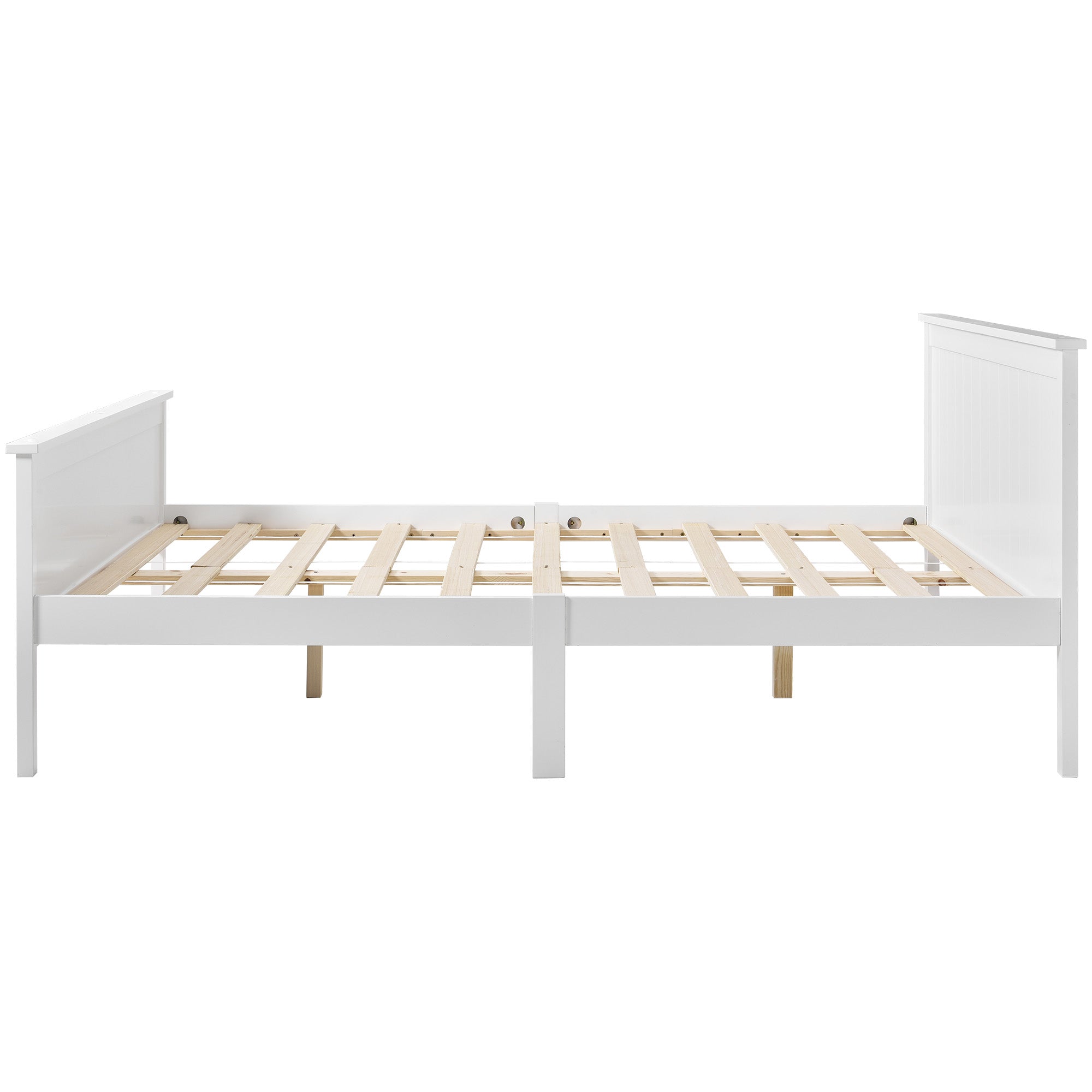 Wooden Bed Frame with Headboard and Footboard, Pine Wood, Ivory