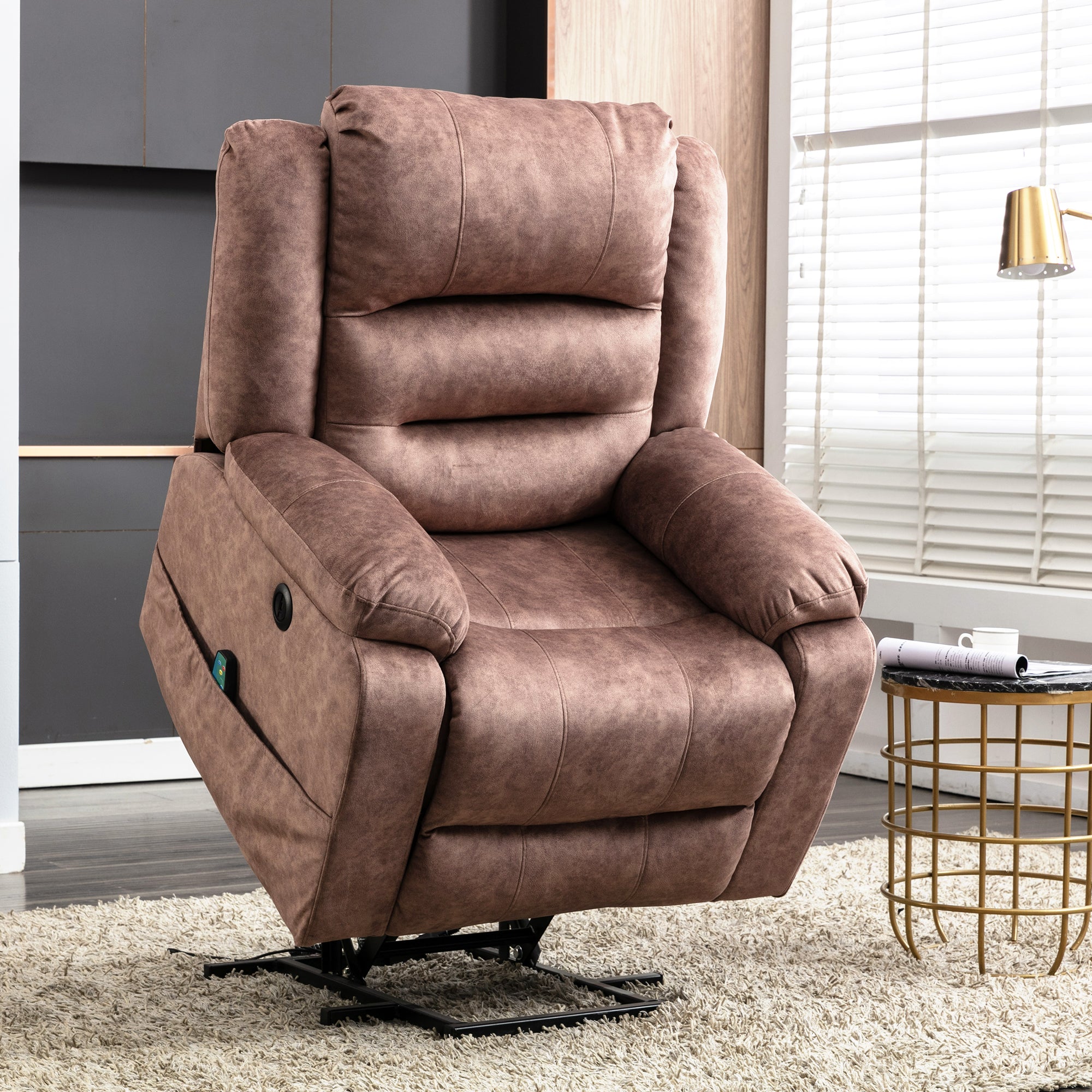Electric Power Lift Recliner Chair Sofa with Massage, Heat, 2 Side Pockets, USB Ports, Overstuffed Breathable Fabric