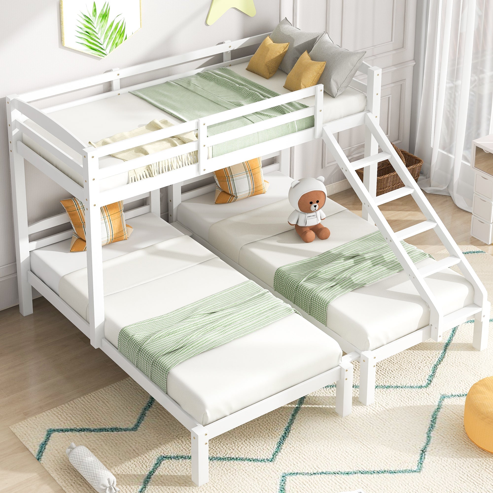 Bunk Bed Triple Sleeper with Side Ladder for Children and Teens, 3FT White