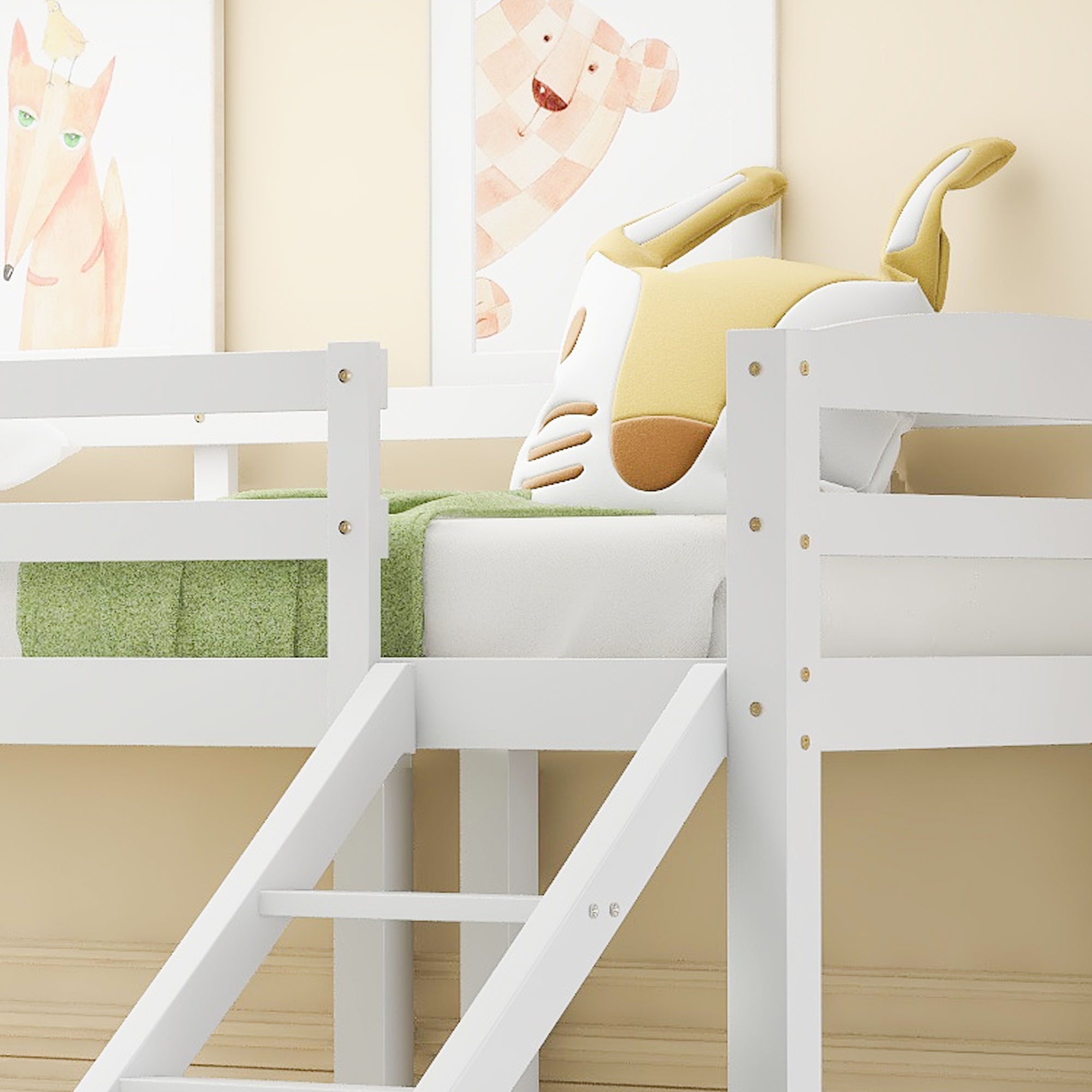 Bunk Bed Triple Sleeper with Side Ladder for Children and Teens, 3FT White