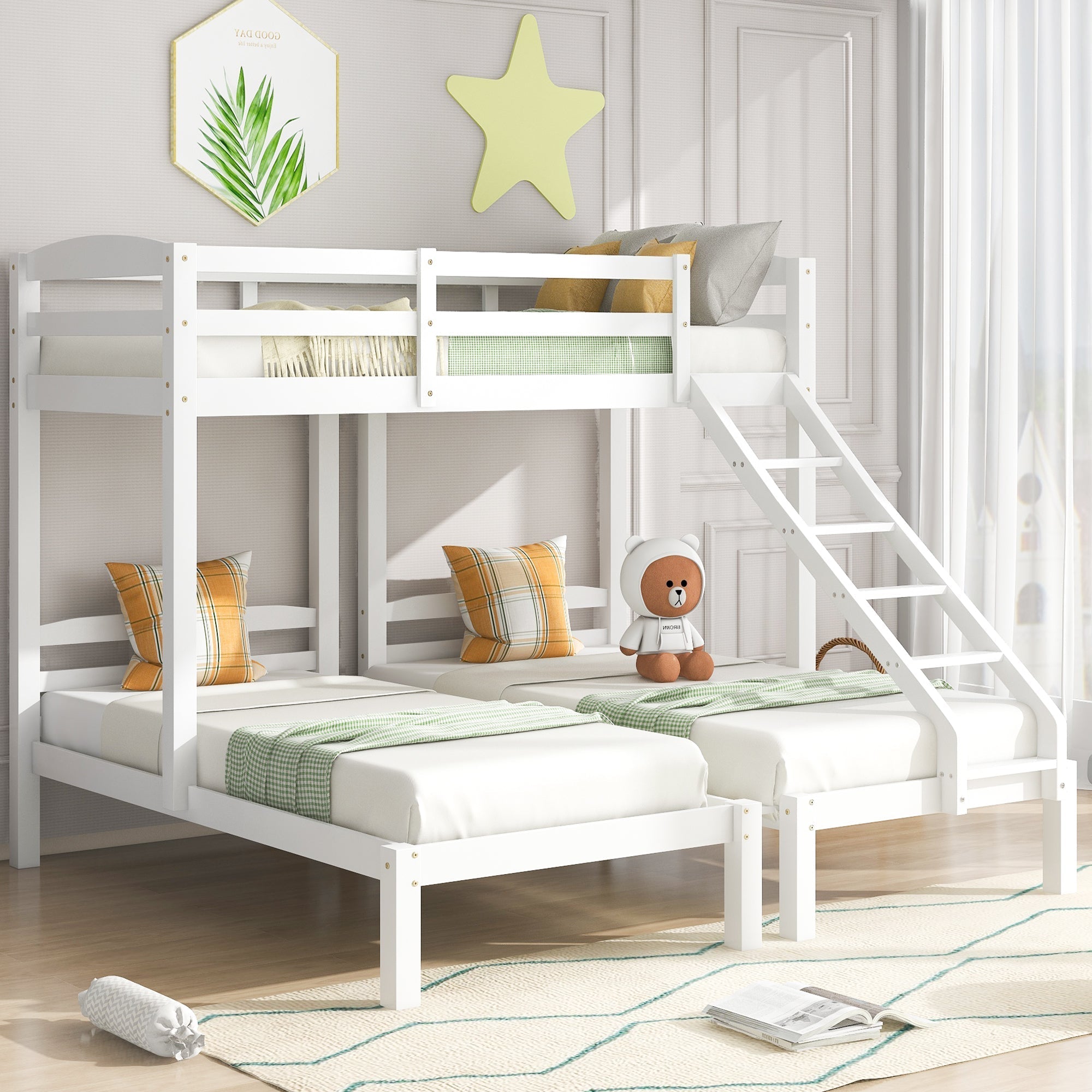 Bunk Bed Triple Sleeper with Side Ladder for Children and Teens, 3FT White