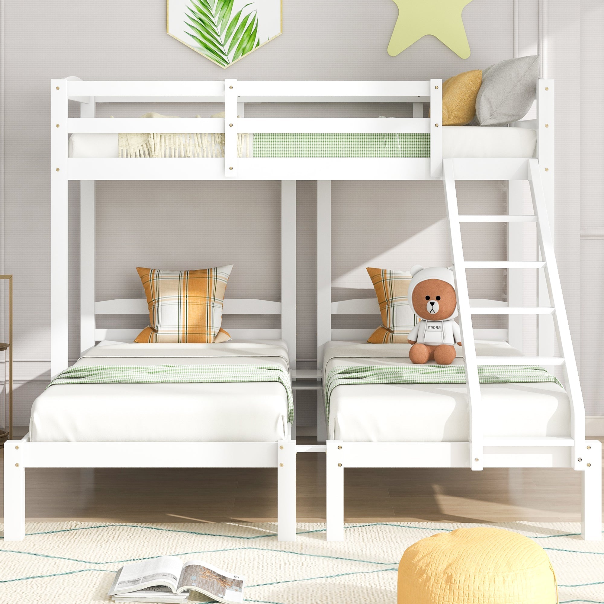 Bunk Bed Triple Sleeper with Side Ladder for Children and Teens, 3FT White