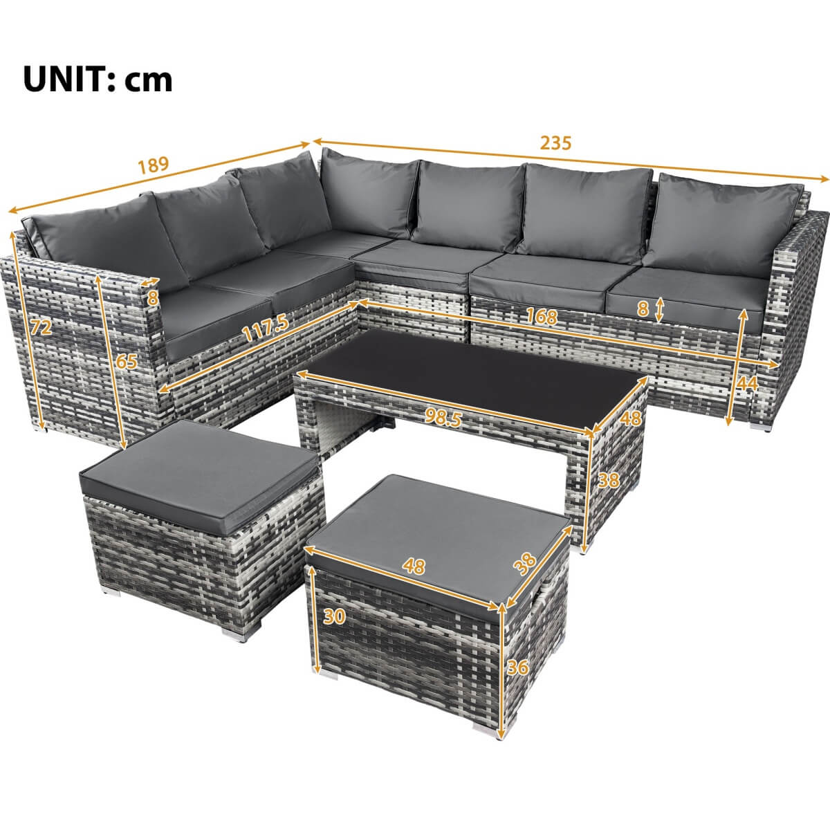 Garden Corner Rattan Sofa Set — Outdoor Furniture with Coffee Table & 2 Stools