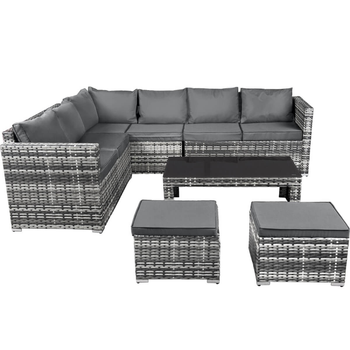Garden Corner Rattan Sofa Set — Outdoor Furniture with Coffee Table & 2 Stools